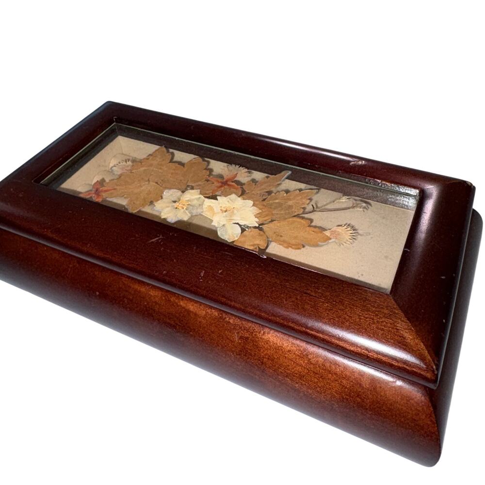 Vintage Bombay Co Musical Jewelry‎ Box Wood Pressed Flowers Plays Love Story - Picture 2 of 9